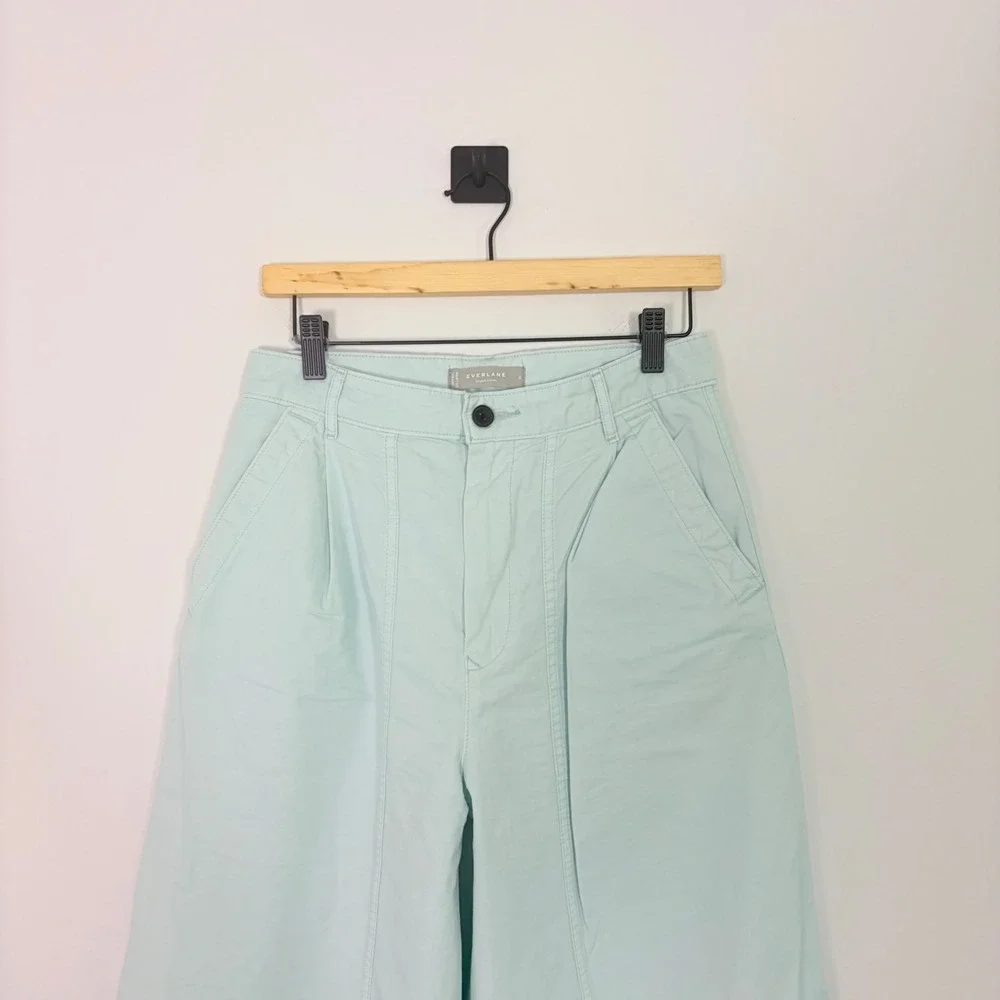 Everlane The Tourist Pant Mint Green Organic Cotton Linen‎ Wide Leg High Rise 4